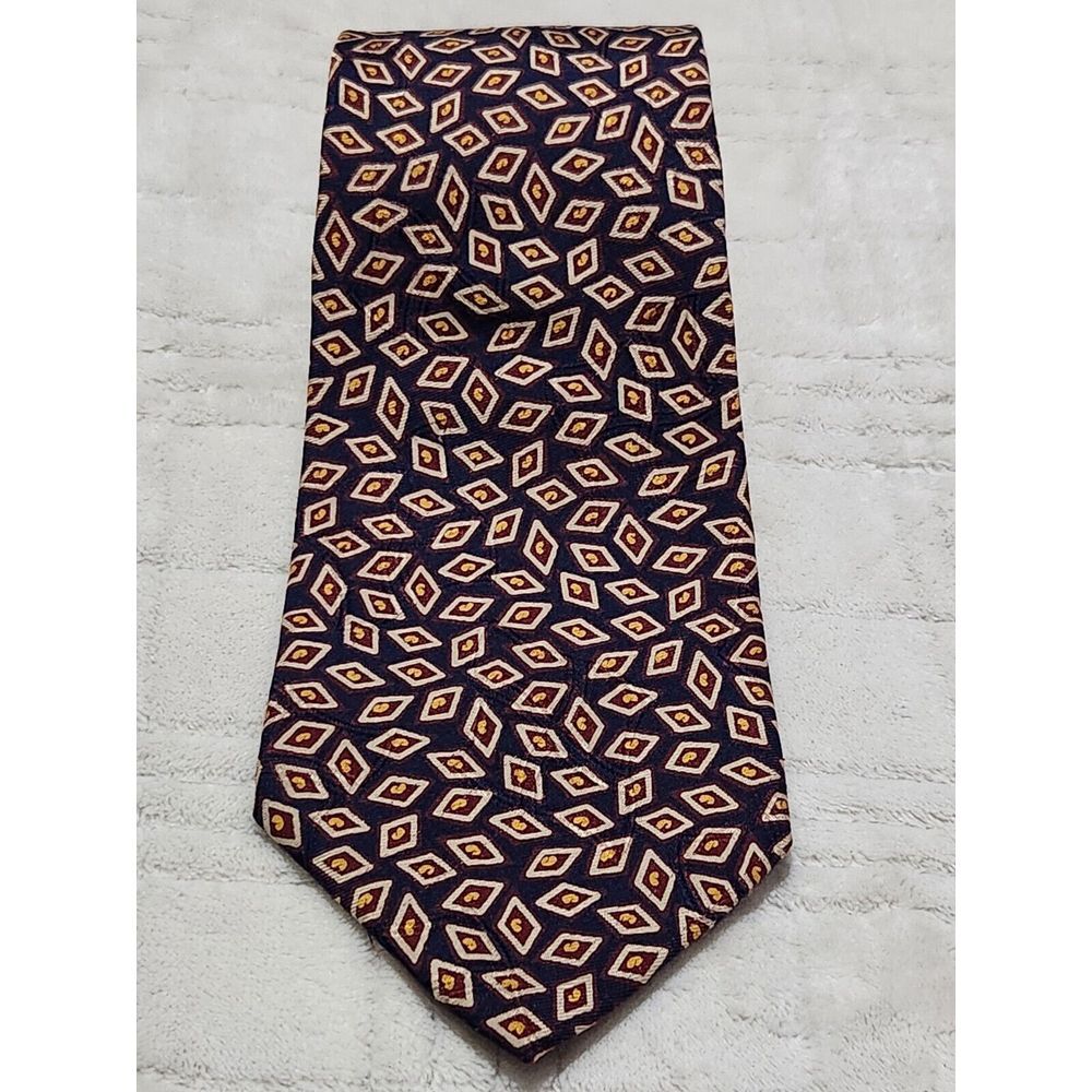 Polo Ralph Lauren Blue Geometric Design 100%‎ Silk Necktie Handmade In USA